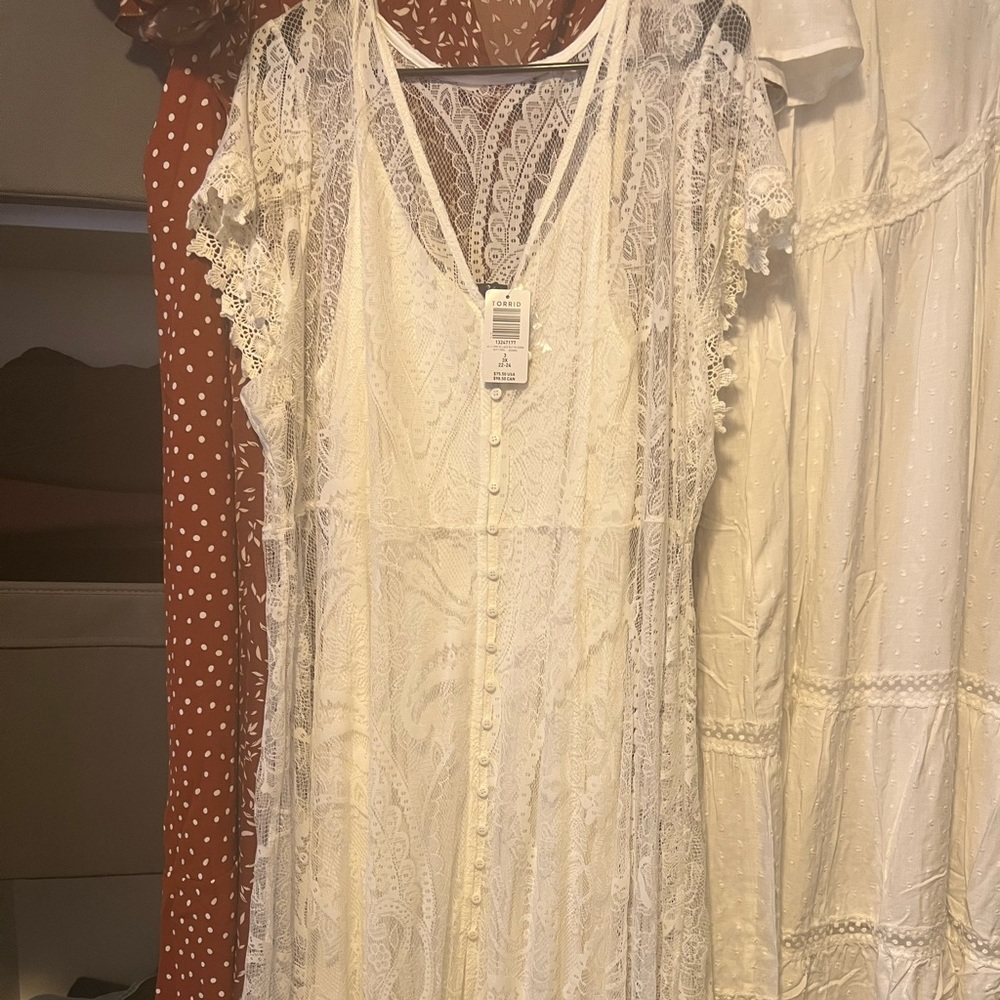 Torrid Lace Overlay Ivory Button Front Dress